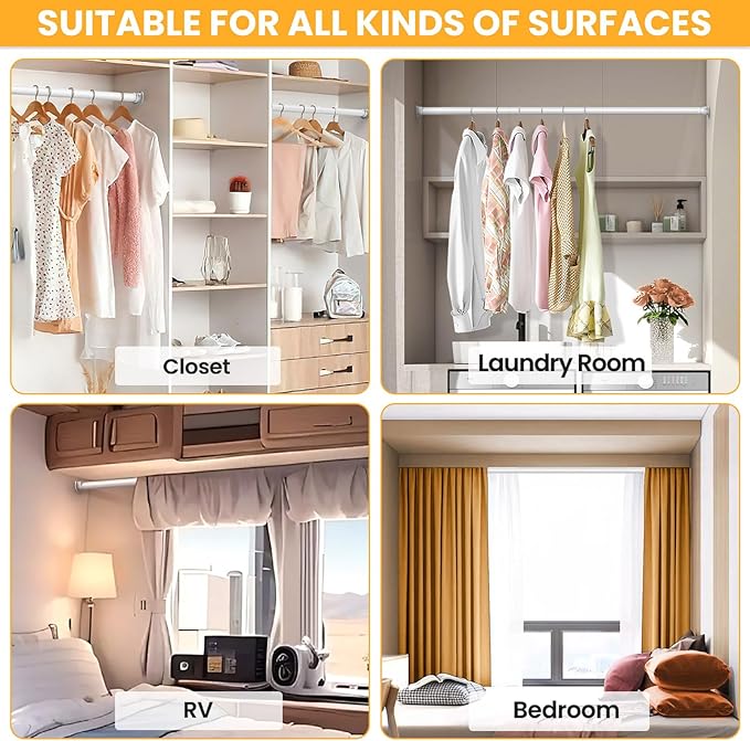 2 Pack Closet Rods for Hanging Clothes,17-84 Inch No-Cut Stepless Adjustable Closet Rod, 1.3 Inch Heavy Duty Metal Closet Han