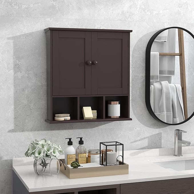 TaoHFE Brown Medicine Cabinets,Bathroom Wall Cabinet with 2 Door Adjustable Shelves,Over The Toilet Storage Cabinet,Espresso 