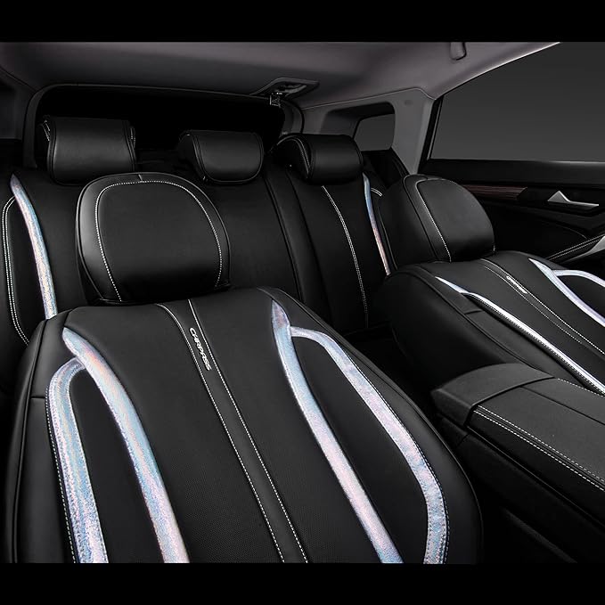CAR PASS Nappa Leather Seat Covers, Waterproof Durable Universal fit for Women Girly SUV Truck,Anti-Slip Driver Seat Cover wi