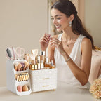 HBlife Makeup Organizer with Brush Holder for Vanity, Large Plastic Bathroom Countertop Organizer Skin Care Storage, Easy to 