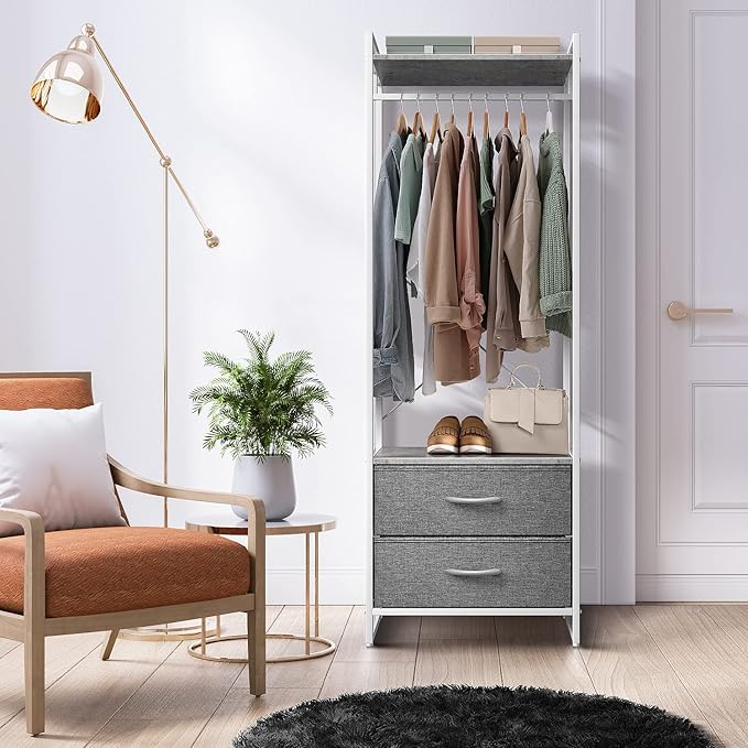 Sorbus Clothing Rack with Drawers - Clothes Stand Dresser - Wood Top, Steel Frame, & Fabric Drawers - Tall Closet Storage Org