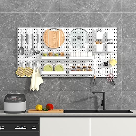 Pegboard Combination Kit, 8 Peg Boards and 30 Accessories Modular Hanging Black Pegboard for Walls, Office Wall Organizer, Ke