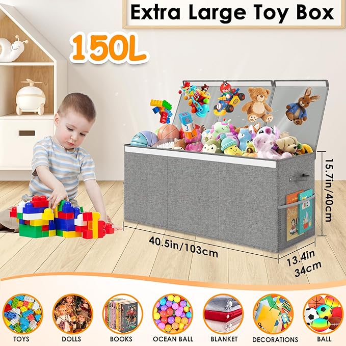 Extra Large Toy Box Chest with Lid, Kids Toy Storage Organizer for Boys Girls, Big Toy Bin Basket Extra Large Toy Storage Box