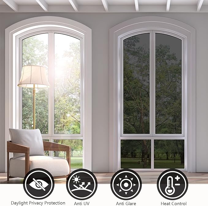 KESPEN Window Film Privacy One Way Daytime Reflective Window Film Heat Control Glass Window Tint Mirror for Office Building Home, Black-Silver, 41.3 Inch X 19.7 Feet