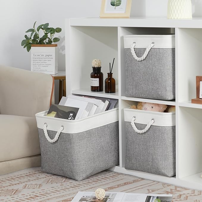 Bidtakay Large Storage Baskets for Organizing 3-Pack Fabric Closet Organizers Storage Bins with Handles 16x11.8x11.8 In Colla