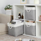 Bidtakay Large Storage Baskets for Organizing 3-Pack Fabric Closet Organizers Storage Bins with Handles 16x11.8x11.8 In Colla