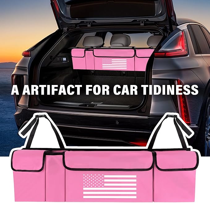 Turcee Car Trunk Organizer,Large Capacity Car Storage Organizer with US Flag Design,Hanging Foldable Car Organizers and Storag