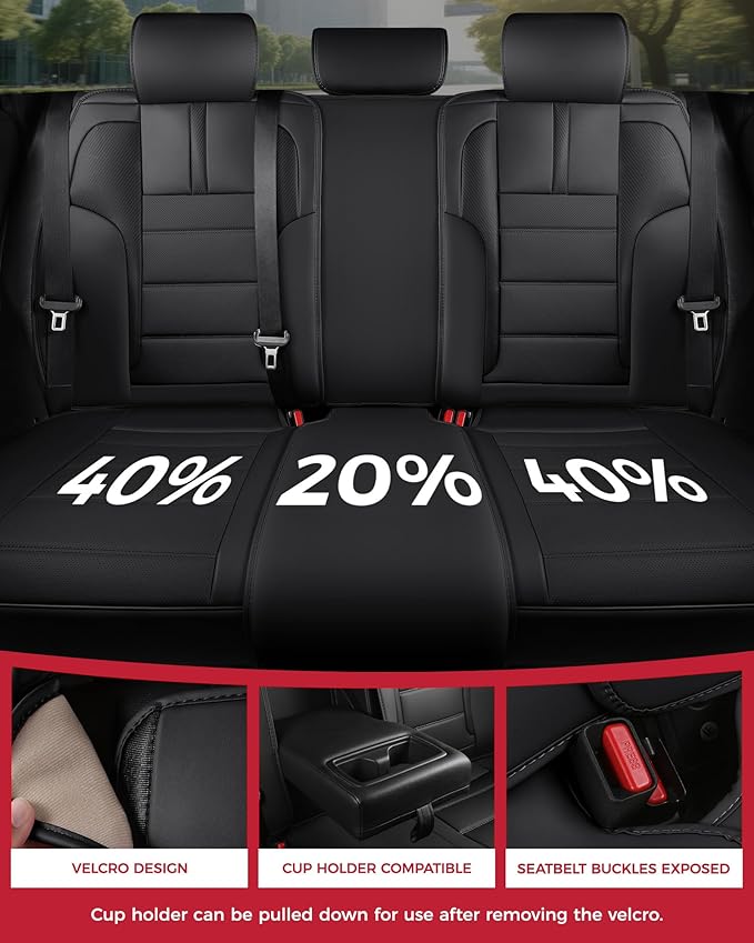 FREESOO Black Car Seat Covers Full Set - Faux Nappa Leather Seat Covers for Cars, with Front Seatbelt Pads, Waterproof Breath