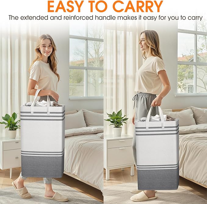 3 Pack Large Laundry Baskets, Laundry Hampers, Freestanding Waterproof Collapsible Clothes Bag with Extended & Reinforced Han