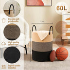 Artfeel Laundry Basket,Woven Cotton Rope Laundry Hamper,60L for Decorative Storage of Dirty Clothes,Toys and Blankets in Bath