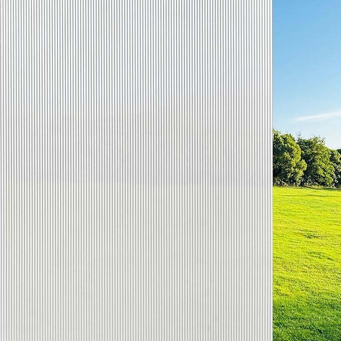 Hilarious Reeded Glass Privacy Film Frosted Window Cling Window Privacy Film 3D Decor UV Blocking Heat Control Static Cling Vinyl Removable Cover for Bathroom Living Room Office, 47.25'' x 118''