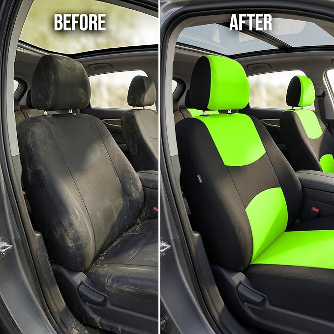 FH Group Flat Cloth Full Set Car Seat Covers Three Row 7 Seater - Universal Fit for Cars, Trucks & SUVs Green