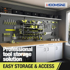MOOMSINE 4 Layer Power Tool Organizer Wall Mount, Battery Tools Holder with Charging Station Shelf, Cordless Drill Hanger Sto
