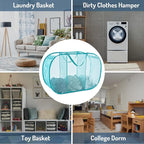 Seiritex Mesh Popup Laundry Hamper 3 Compartment Sortable Horizontal Collapsible Laundry Basket for Clothes Laundry Room Bedr