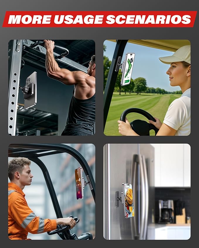 A2C Magnetic Phone Holder for Gym, Aluminum Alloy Base Attach to Metal & Non-Metal Surfaces, Gym Phone Mount for MagSafe iPhone 12-17 Series, Ideal Gym Essentials for Workouts Recording