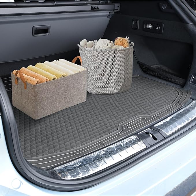 CAR PASS Gray Rubber Car Floor Mats & Cargo Liners, Durable Anti-Slip 3D Rhombus Waterproof Automotive Pad Trim Fit Liner All-Weather Trunk Mats Full Set Universal Fit Auto Van Sedan SUV Truck Gray