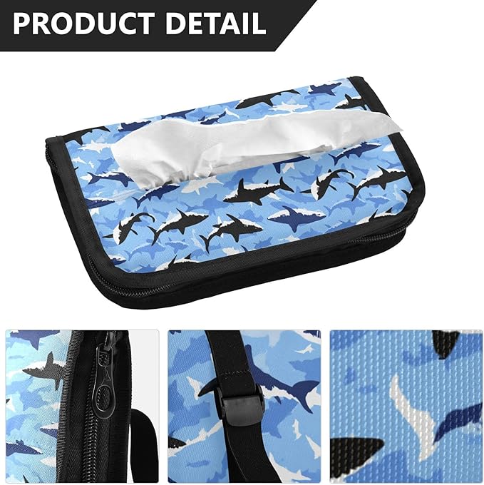 Car Tissue Holder Car Visor Organizer Tissue Box Holder for Car Sun Visor Organizer with Car Vehicle Accessories Essentials Interior for Women Men Marine Sky Blue Shark