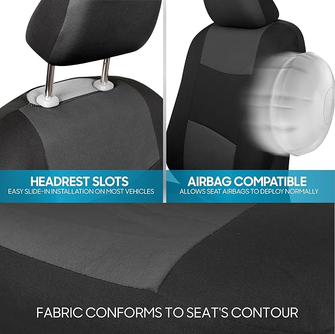 BDK PolyPro Car Seat Covers Full Set in Charcoal on Black – Front and Rear Split Bench for Cars, Easy to Install Cover Set, A