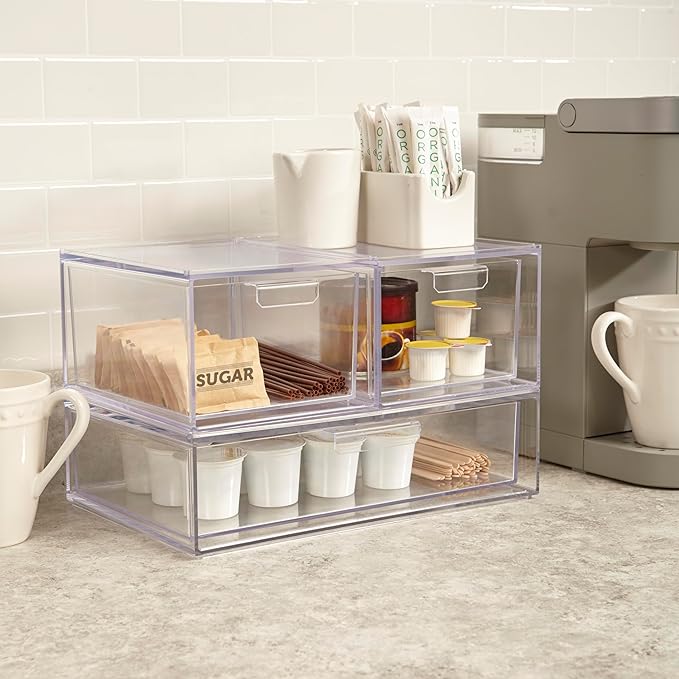 STORi Audrey Stackable Clear Bin Plastic Organizer Drawer | Organize Eyeshadow Palettes, Cosmetics, and Beauty Supplies on a 