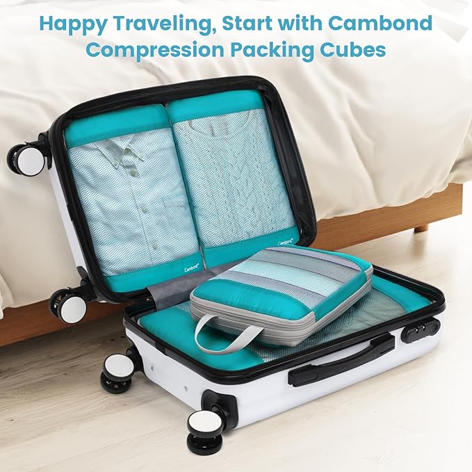 Cambond See Through Mesh Compression Packing Cubes - 4 Piece Expandable Space Saving Packing Cubes for Travel, Lightweight Tr