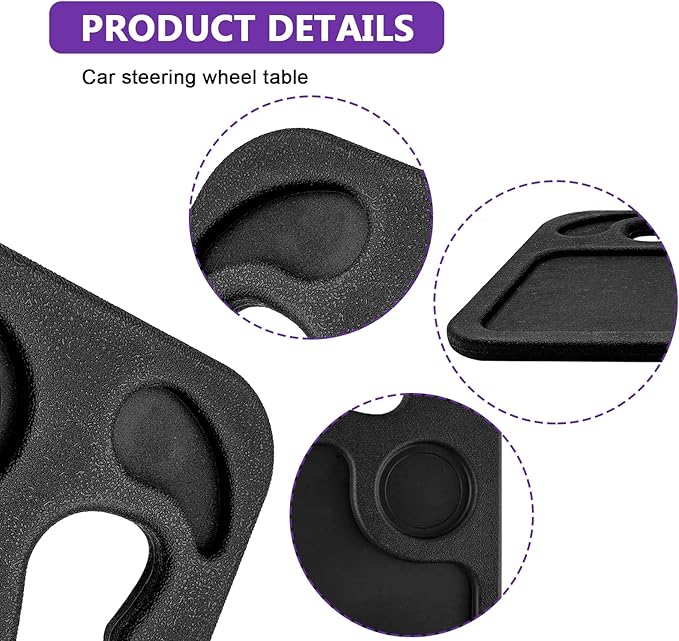 Car Steering Wheel Desk Tray for Laptop and Eating 2 in 1 Multipurpose Travel Accessory with Drink and Pen Holder Compatible with Most Vehicles