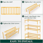 Smiry Shoe Rack, 5 Tier Bamboo Shoe Organizer, Stackable Free Standing Wooden Shoe Storage Shelf for Closet, Entryway, Front 