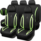 CAR PASS Fluorescent Green & Nappa Leather Seat Covers Full Set, with Backrest Cushion Protector Waist Protection Universal F