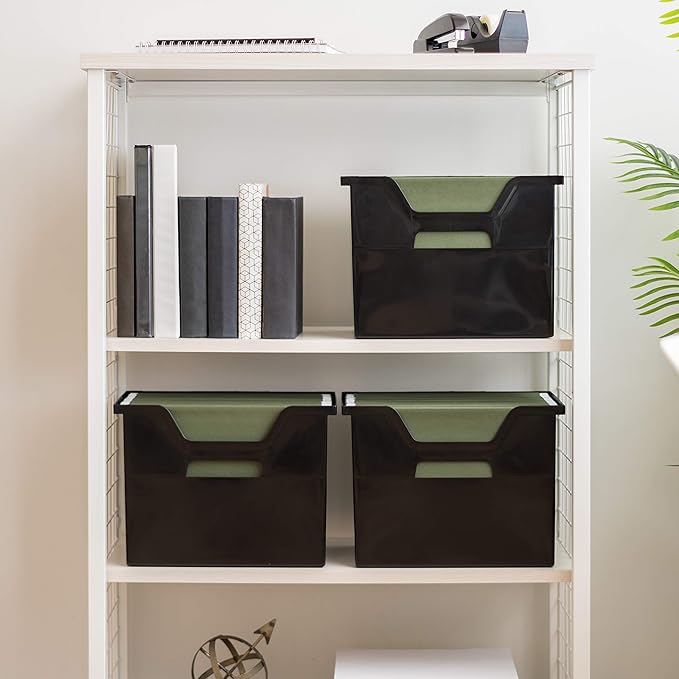 IRIS USA Large Portable Desktop File Box with Open Lid, 4 Pack, Side Handles, Hanging File Folders, Tabs & Inserts, Letter Si