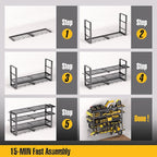 Spampur 420LB Capacity Power Tool Organizer with Charging Station & 6 Outlets | Quick Assembly 4-Layer Heavy Duty Rack for Dr