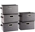 PRANDOM Fodable Storage Baskets for Closet [5-Pack] Decorative Fabric Storage Bins Cubes with Leather/Metal Handles for Shelv