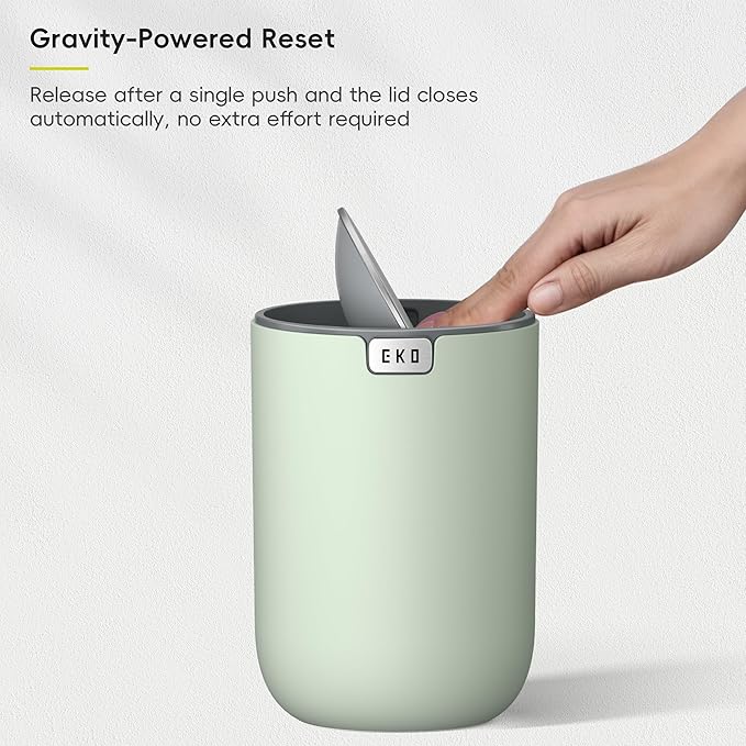 EKO Fandy 0.4 Gal/1.5L Mini Tabletop Trash Bin with Swing-Lid, Desktop Trash Can for Bathroom Countertop, Vanity, Coffee or Office, Small Garbage Bin (Sage)