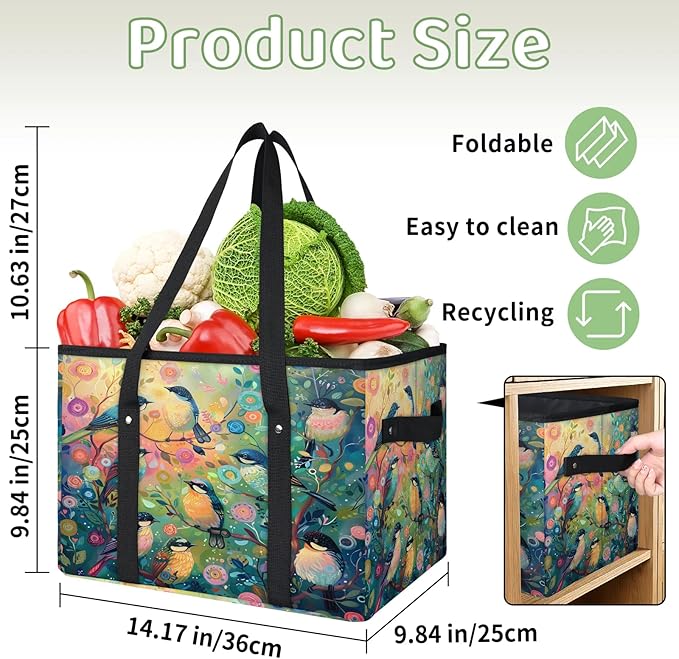 Reusable Grocery Bag, Foldable Large Shopping Tote Bag for Groceries Kitchen Picnic Car Trunk