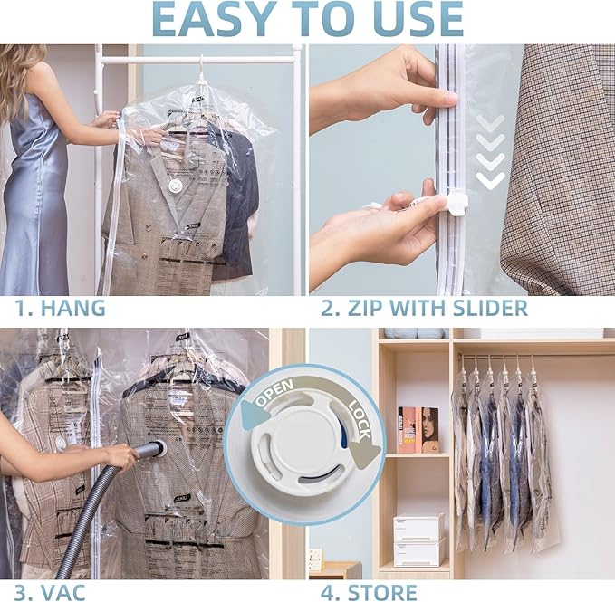 Hanging Vacuum Storage Bags, 6 Pack (41.3 x27.6 inch), Vacuum Seal Bags for Clothing, Garment Bags for Short Clothses, Jacket