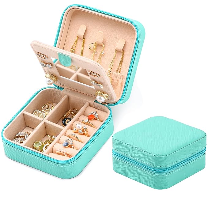 Neveika Jewelry Box with Mirror,Small Jewelry Organizer Box，Travel Jewelry Case for Women，Gift Jewelry Boxes for Female Girls