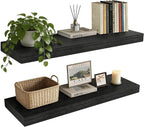 35.8 inch Black Floating Shelves Set of 2, Solid Wood Wall Mounted Shelves, Heavy Duty Display Storage Shelves for Bedroom, L