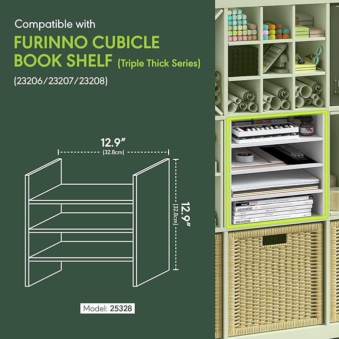 Furinno Cubicle Cube Insert, 3-Shelf Cube Organizer, 3-Tier Shelf Accessory, Fits into Furinno Triple Thick Cubes, IKEA Kalla