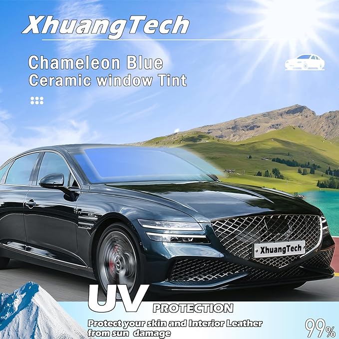 XhuangTech Blue Chameleon Window Tint Windshield for Car, VLT70% Ceramic Front Windshield Tint 40Inch X 10Ft Automotive Window Tint Film, Heat&UV Blocking Sun Protection Anti-Glare Reflective Film