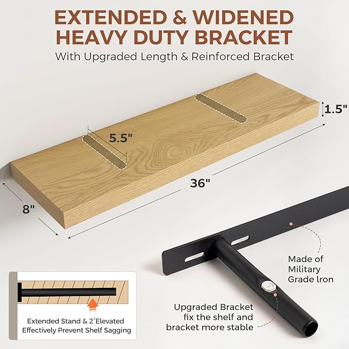 Dreamland 36 Inch Floating Shelves for Wall,8 Inch Deep Floating Shelves,36" W x 8" D Wall Shelves for Bedroom,Living Room,Ki