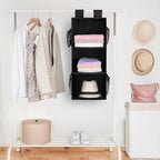 MAX Houser 3-Shelf Hanging Closet Organizer, Hanging Sweater Organizer, Foldable Hanging Shelves for Closet with 2 Velcro, Bl