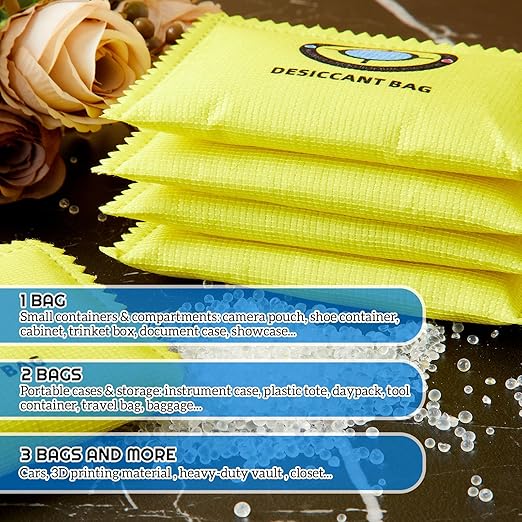 Lounsweer 24 Pack (100g Each) Rechargeable Silica Gel Desiccant Packets, Reusable Moisture Absorber for Storage Bins, Gun Saf