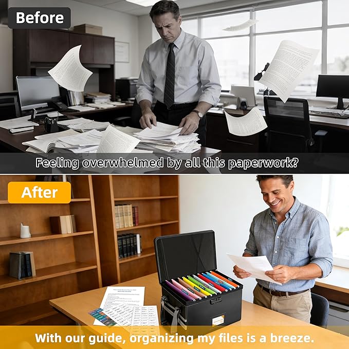 Deluxe Pro Large Next of Kin Box Organizer with 50-Page Family Document Guide, Fireproof Foldable File Organizer with Combina