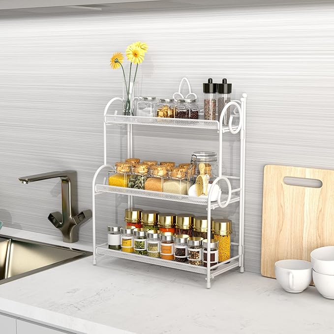 YIUKEA Bathroom Counter Organizer - Spice Rack Countertop 3 Tier Counter Shelf Organizer for Bathroom Kitchen Bedroom Foldabl