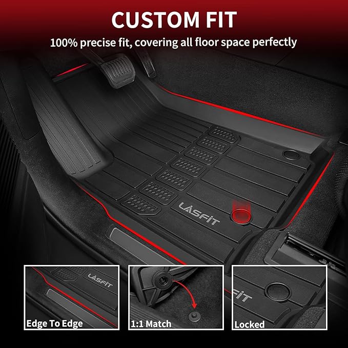 LASFIT Floor Mats for Jeep Grand Cherokee L 2021-2025 2026 (ONLY for 6 Seaters Without Center Console) All Weather Custom Fit Car Floor Liners Trunk Mat Black