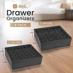 Reli. Sock Organizer (4 Pack) | 16+24 Cell Underwear Organizer | Drawer Dividers for Underwear, Socks, Ties, Belt | Foldable 