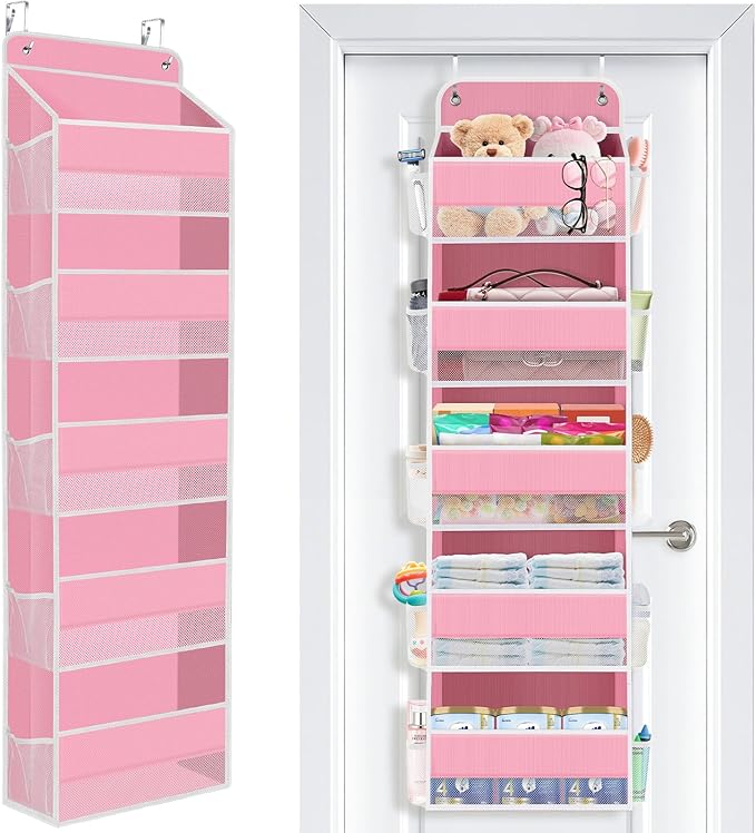SpaceWhisper Over the Door Organizer, 5 Large Pocket Hanging Storage Organizer with 40lb Capacity, Space Saving for Nursery, 