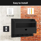 Nekon Key and Mail Holder for Wall, Key Organizer with 5 Hooks & Storage Drawer, 11" W x 7.9" H x 3.1" D Wooden Key Rack for 