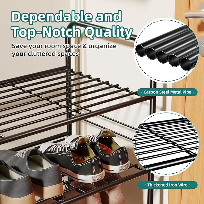 SUFAUY 3-Tier Shoe Rack, Closet Metal 33" Wide Shoe Rack Organizer Heavy Duty, Stackable, Black
