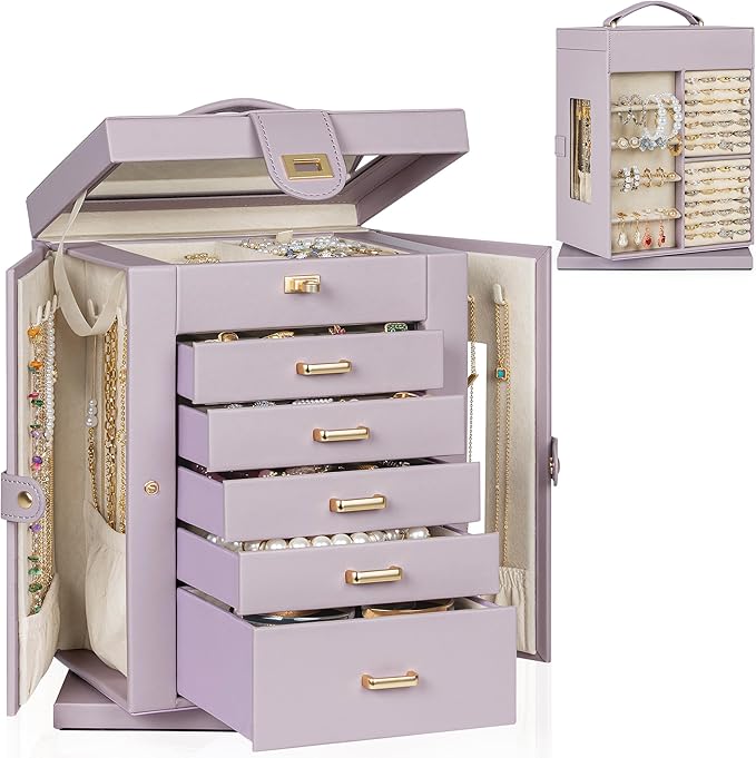 AKOZLIN 360° Rotating Jewelry Box 6-Tier Organizer Functional Jewelry Storage Case for Women Girls Ring Necklace Earring Brac