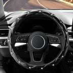 YOGURTCK Diamond Soft Leather Anti-Slip Steering Wheel Cover with Bling Bling Crystal Rhinestones, Universal 15 Inch for Wome