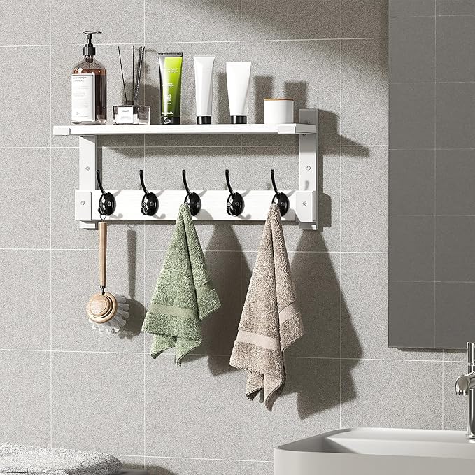 Oraich Wall Hooks with Shelf, Coat Rack Wall Mount for Coat Backpack Key Clothes Hanger, Wall Floating Shelf Hanging in Entry